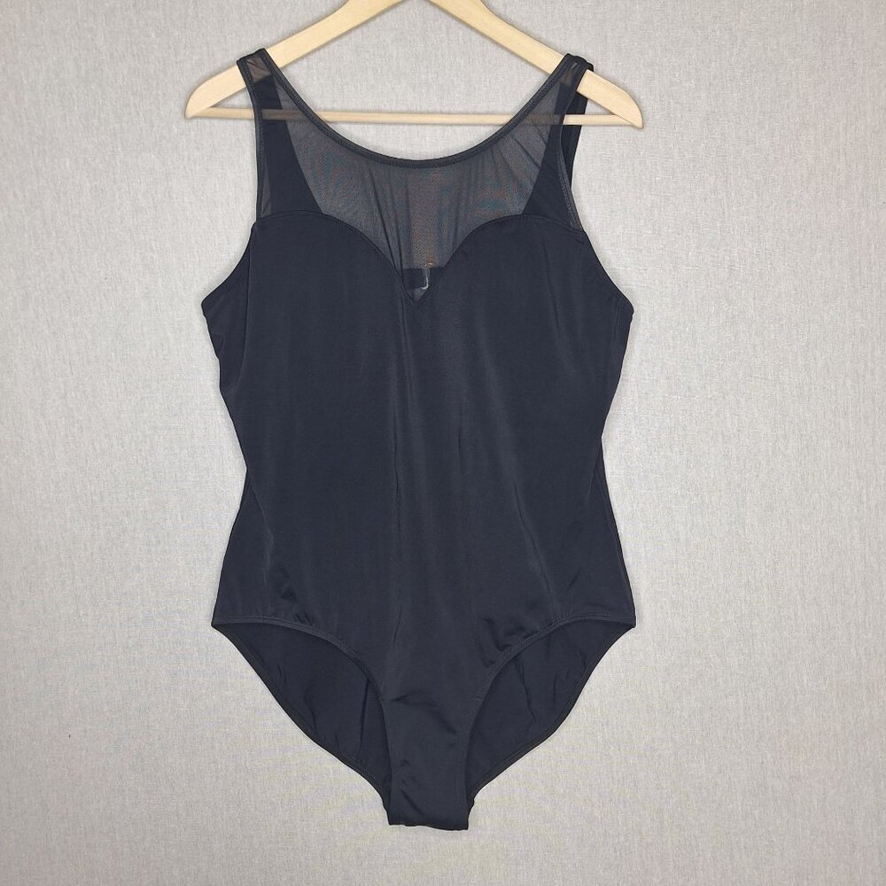 💙 Islander Black One Piece Mesh Detail Swimsuit Size 16 Light Padding Preppy Cr
